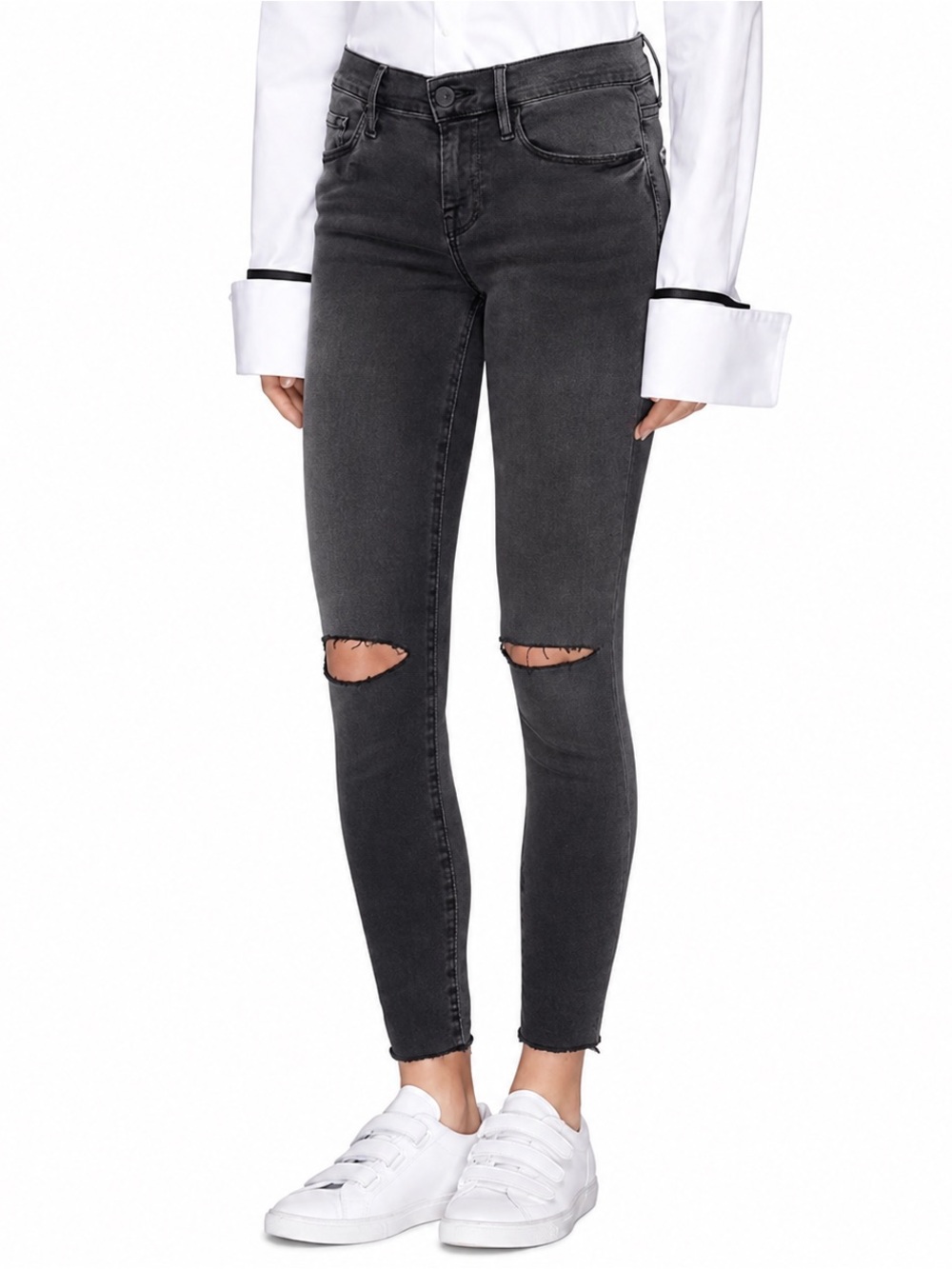 Frame Denim Le Skinny de Jeanne Black Ripped Distressed Jeans sz 28 / 6